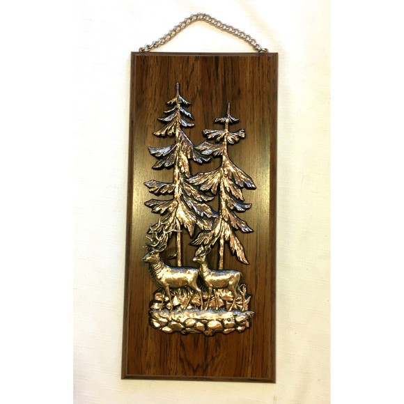 Vintage A & F Copper Tone 3D Set of 2 Wildlife Wall Plaque Deer Elk Canada - Picture 5 of 12